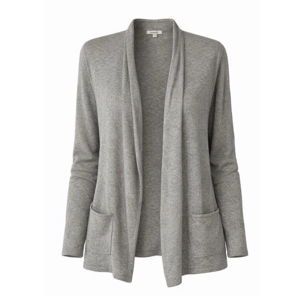 J Jill Gray 100% Cashmere Open Cardigan Sweater Pocket L Soft Cozy Minimalist